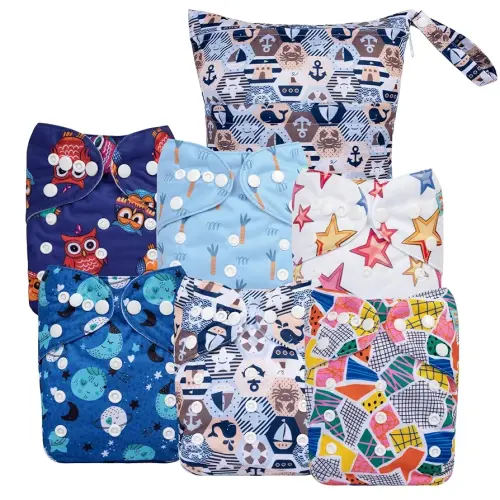 ALVA 6 Pack Cloth Diaper with 12 Inserts One Size Adjustable Washable Reusable Diaper Cover for Baby Girls and Boys