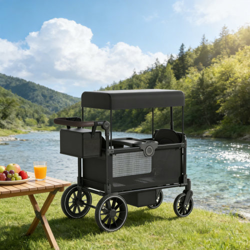 DKSTA Folding Wagon With Canopy For Kids & Cargo, 110 Lb Heavy-Duty Collapsible Outdoor Wagon With Brakes & All-Terrain Wheels, 2 Seat | Wayfair