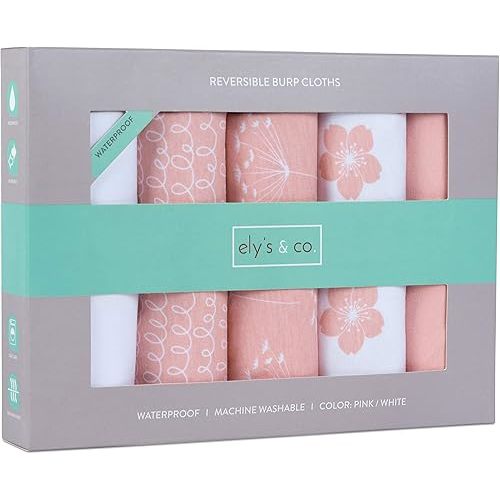 Ely's & Co. Baby Burp Cloth,Waterproof Reversible Jersey Cotton Large Burp Cloths, Cloth Diapers 20" x 12" 5 Pack I Pink Combo for Baby Girl