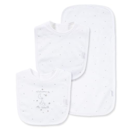 Little Me Clothes for Baby Boys’ and Girls’ 2 Bibs and 1 Burp Cloth Set, Soft Cotton Feeding Essentials with Velcro Closures