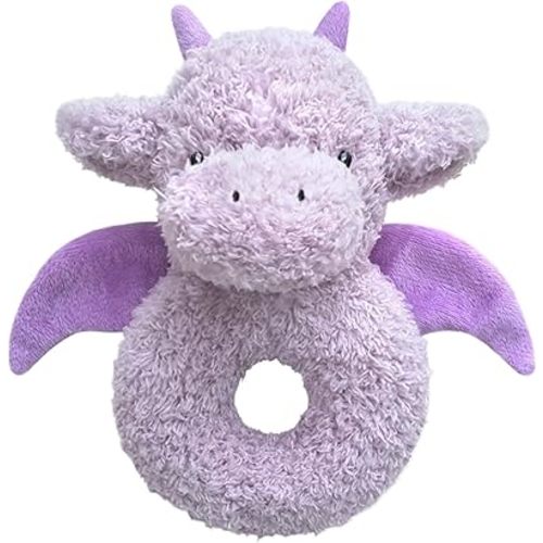 Baby Dragon Soft Rattle Toy, Plush Dinosaur Infant Shaker Rattle Easy-Grasp Stuffed Animal Toy, Gifts for Newborns Babies Toddlers Boys Girls, Purple, 6 Inches
