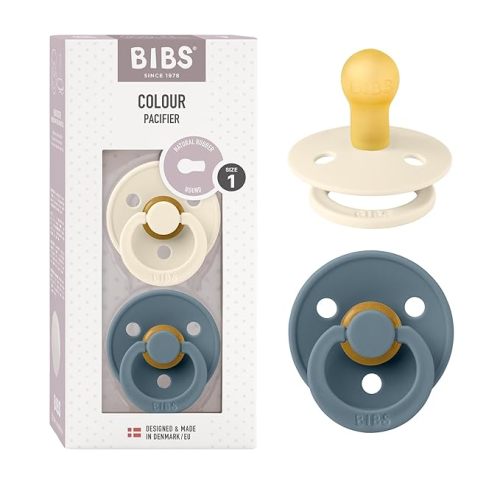 BIBS Pacifiers Colour Collection | Natural Rubber Baby Pacifier | Set of 2 BPA-Free Soothers | Made in Denmark | 0+ Months (Pack of 2) | Ivory/Petrol