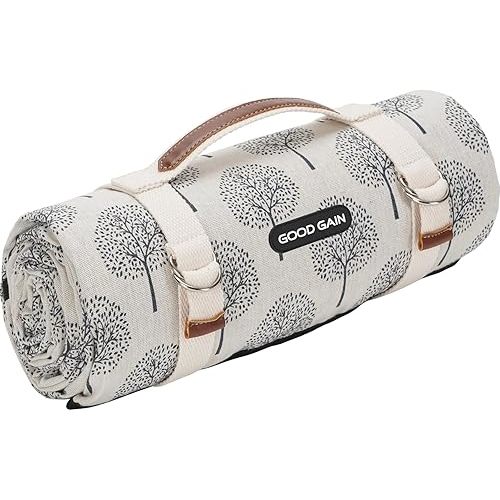 Picnic Outdoor Blankets Waterproof Extra Large - Beach Mat Sand Free Foldable with Carry Strap | Portable Camping Blanket | Park Blanket for Grass Park, Hiking, Travel, Concerts, Indoor (Black Flower)