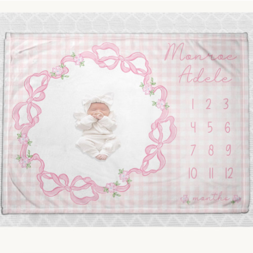 Pink Bows Baby Girl Milestone Blanket: Month Growth Track Photo Prop