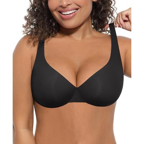 FeelinGirl Bras for Women Unlined No Padding Comfort Underwire Plus Size Full Coverage Seamless Plunge Everyday Bras