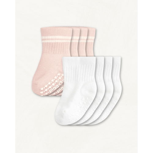 Newborn Gripper Crew Socks 4-Pack (0-3 Months) - Blush Suede