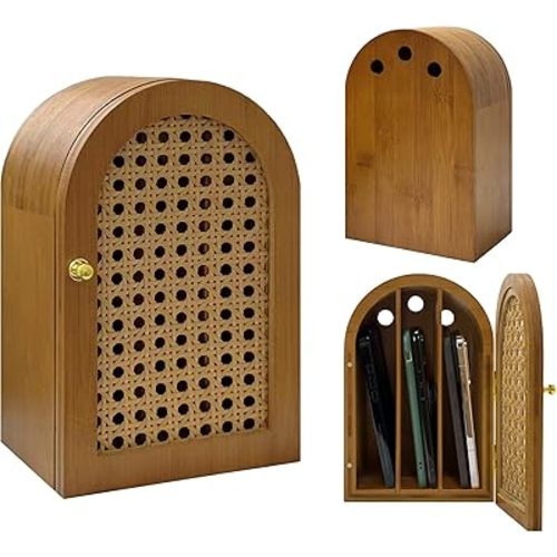 Bamboo Phone Box,Premium Cell Phone Box for Family Time, Cell Phone Jail with Charging Holes,Phone Lock Box Holds 6 Phones (Mocha)