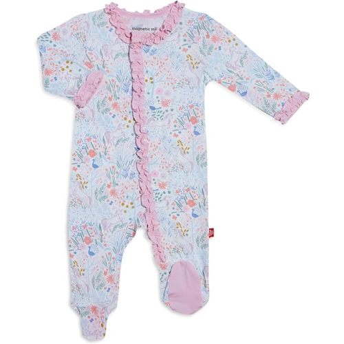 Magnetic Me Girls Modal Magnetic Baby Footie Pajamas | Silky Soft Modal Fabric | Baby Sleepers Available Sizes PRE - 24M