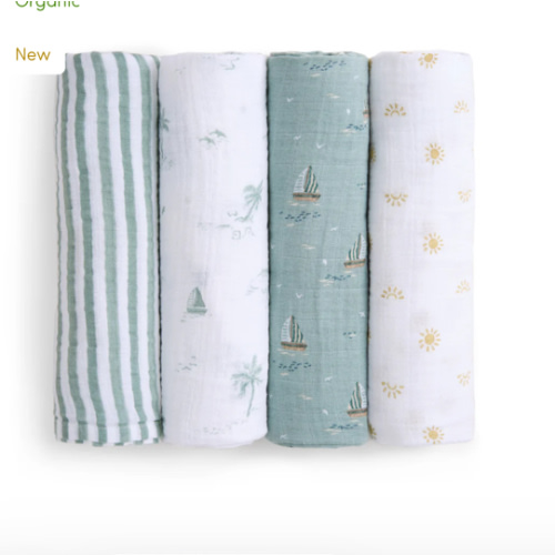 aden + anais Organic Cotton Muslin Swaddles in Sailing Seas 4 Pack