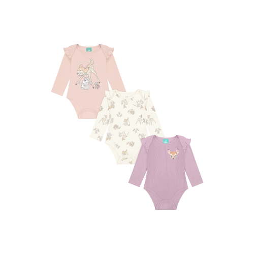 Bambi Baby Girl 3 Pack Long Sleeve Bodysuits, Size 0-24 Months
