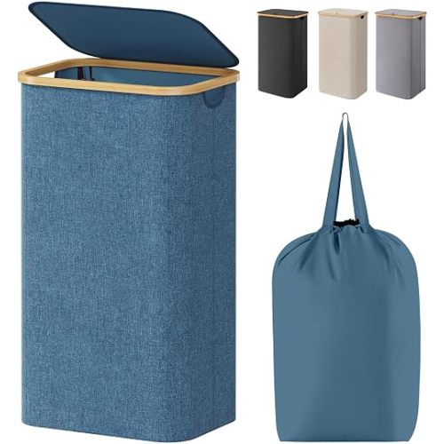 Lifewit 105L Large Laundry Basket with Lid, Removable Bags, Beige