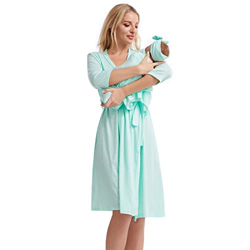 Galabloomer Maternity Robe and Baby Receiving Blanket ,Matching Mommy Labor Delivery Robe and Swaddle Set