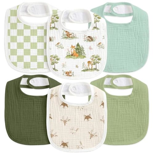 6-Pack Muslin Baby Bibs for Drooling & Teething, Absorbent Bib