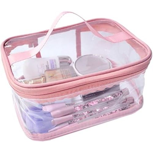 Toiletry Bag Makeup Cosmetic Clear Bag Portable Waterproof Transparent Travel Storage Pink