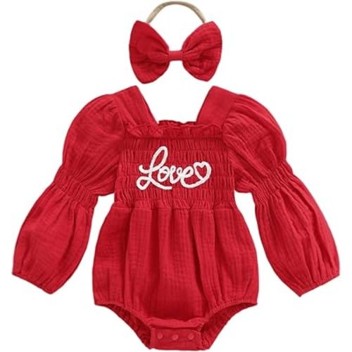 Kavousa Smocked Baby Girl Clothes Newborn Girl Bubble Romper Long Sleeve Jumpsuit And Headband Outfit Cute Infant Clothing