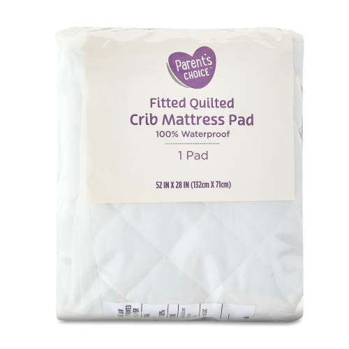 Parent's Choice Fitted Quilted Crib Mattress Pad, One Size, Solid White