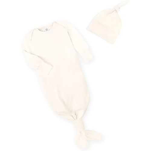 Colored Organics Newborn Gown and Knotted Hat Set in Natural