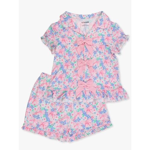 Women's Short Sleeve Bow Ruffle Pajama Set, Bamboo Viscose