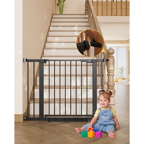 InnoTruth 29.6-39.1 in Wide Baby Gate for Stairs and Doorways, Black