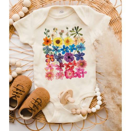 Pressed Flowers Baby Bodysuit: Watercolor Floral, Boho Shower Gift