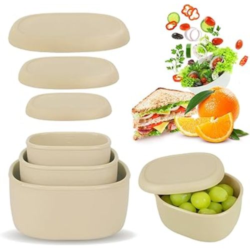 Anatole Silicone Food Storage Lunch Bento Box Set of 3 Reusable Nesting Containers with Lids BPA Free Dishwasher Microwave Oven Freezer Safe Leakproof (6.7oz, 10oz, 20oz) Yellow