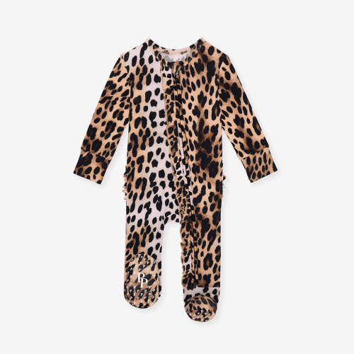 Loretta Leopard Footie Ruffled Zippered One Piece