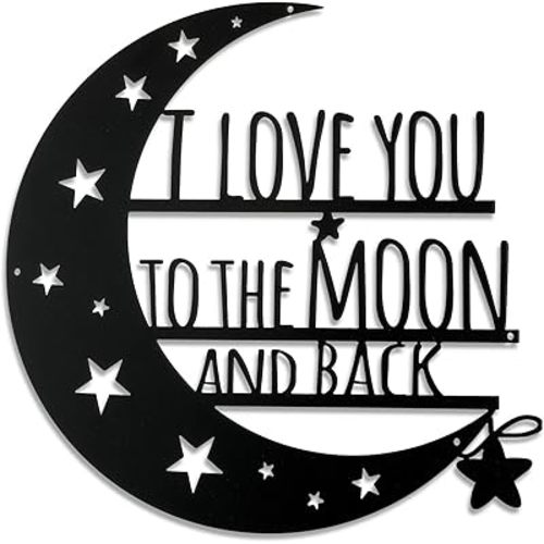 Ripeng I Love You Wall Decor Moon Metal Decorations Romantic Moon Hanging Sign with Quote Silhouette Wall Art Gift for Home Bedroom Living Room Bathroom Kitchen Office(12 Inch,Black)