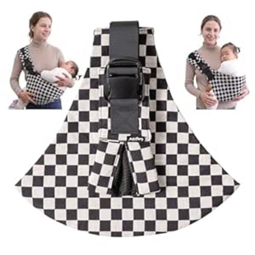 Lujifo Baby Sling Carrier, Premium Cotton Blend Baby Carrier for Toddlers, Adjustable & Breathable Toddler Carrier with Ventilated Straps, Lightweight & Travel-Friendly Design (Ebony Check)