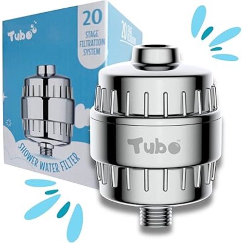Tubo 20-Stage Shower Filter - Removes up to 99% of Chlorine, Heavy Metals & other Contaminants - Improves Skin and Hair - Tool-free installation - 12,000 Gallon Capacity