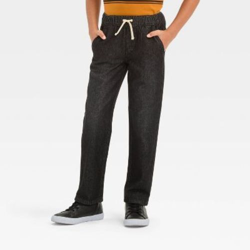 Boys' Straight Fit Pull-On Pants - Cat & Jack™ Black 16: Mid Rise, Full Waistband Elastic, Denim Construction