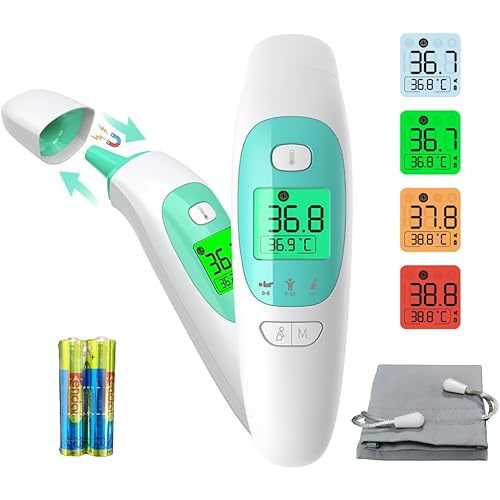 MiTdir 20M Infrared Digital Ear and Forehead Thermometer, Non Contact Medical Temperature Thermometer for Adults Children Baby and Object with Fever Alarm, Instant Reading, Memory Function
