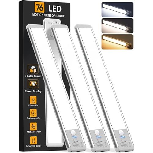 Under Cabinet Lighting Wireless, 10inch Motion Sensor Light Indoor, 3Pack
