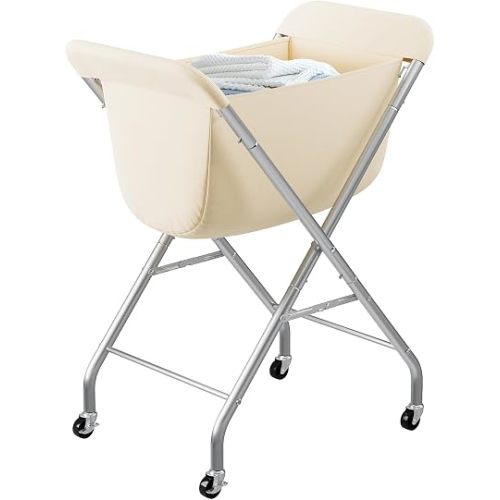 ELYKEN Laundry Basket with Wheels, Collapsible Laundry Hamper, Cream