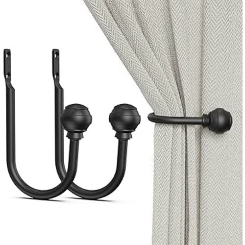 Hion Curtain Holdbacks Black 2pcs, Curtain Tiebacks Wall Mounted Curtain Hooks Holders for Drapes