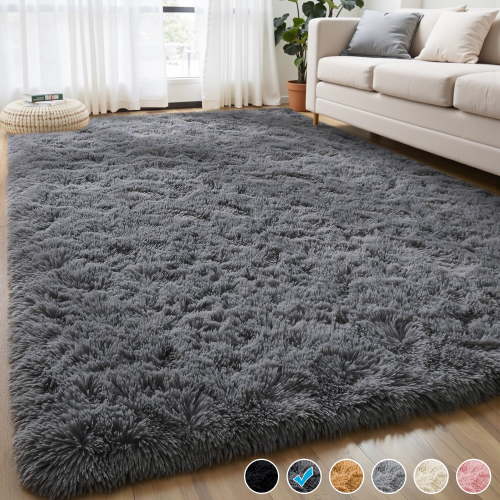 Nefoso Shag Area Rug, 8ft x 10ft Soft Fluffy Area Rugs for Living Room Bedroom Decor Carpet, Dark Gray