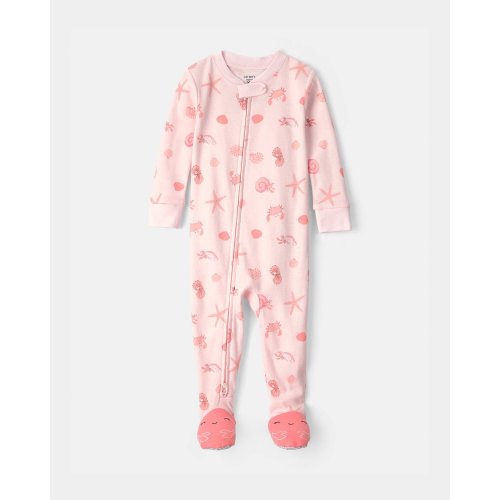 9 Months, Baby Girl Seashell 100% Cotton Snug Fit 1-Piece Pajama - Pink | Carter's
