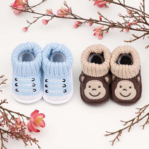 Newborn Knit Booties Soft Baby Sock Boots for Infant Boys Girls First Walkers 2 Pairs, 0-3 Months
