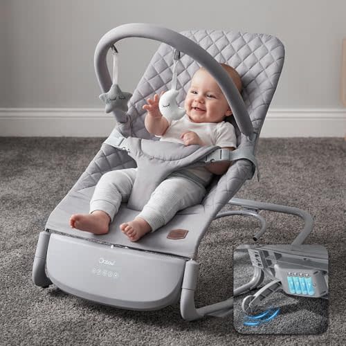 Orzbow Electric Baby Rocker & Toddler Chair, 3-Speed Auto-Rock, Up to 40lbs | Timer 30/60Min, 8 Soothing Melodies, 3 Recline Positions, 5 Volume Levels, Battery or Plug-In Powered, Machine-Washable Cover