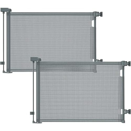 2PCS Retractable Baby Gates, Mesh Dog Gate for Doorways, 33.6" Tall, Expands to 55" Wide,Pet Safety Essential Fit for Baseboards, Wide Toddlers Gates for Hallways, Indoor & Outdoor,Gray