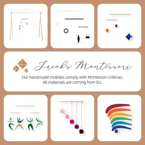 Set of 5 x montessori mobiles with gym holder - Munari, Pink Gobbi, Dancers, Octahedron, Rainbow. Montessori mobile, Baby mobile, Hanging