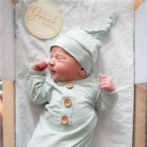 Solid Sage Bamboo Baby Knot Gown & Hat