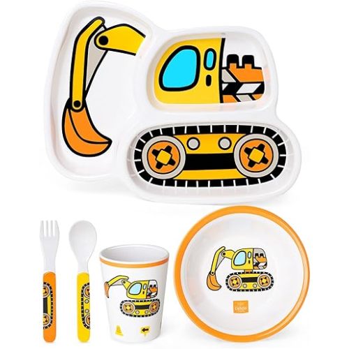 Lehoo Castle Kids Plates and Bowls Sets, Kids Dinnerware Set Includes Plate, Bowl, Cup and Tableware, Made of Durable Material, Perfect for Child, Toddler Utensils Self Feeding (5 Piece Construction)