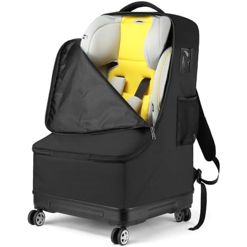 TUGUAN Travel Bag for Air Travel with Spinner Wheels, Infant Car Seat Bags with Hard Bottom, Padded Car Seat Backpack, Large Storage Bag for Airport Check, Black