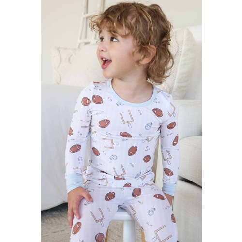 Tiny Touchdown Two Piece Bamboo Pajamas in Neutral | Caden Lane