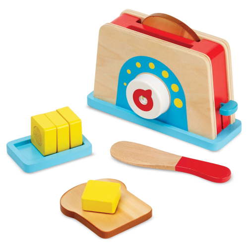 Melissa & Doug Bread and Butter Toaster Set (9 pcs) - Wooden Play Food and Kitchen Accessories