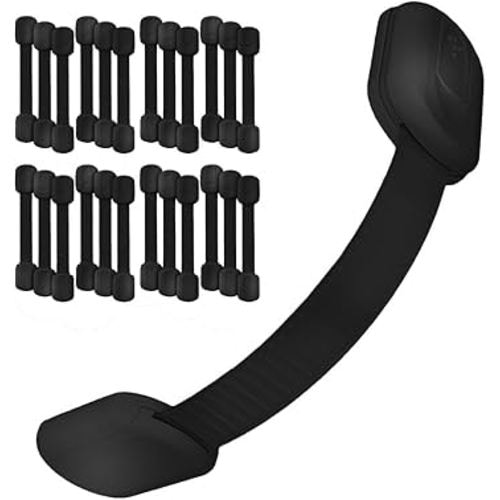 3M Adhesive Child Safety Strap Locks by Baby Proof Me, Baby Latches for Cabinets, Dishwashers, Fridges, Ovens and Trash Cans, Stain Free Toilet Lock (Black, 24 Safety Latches)