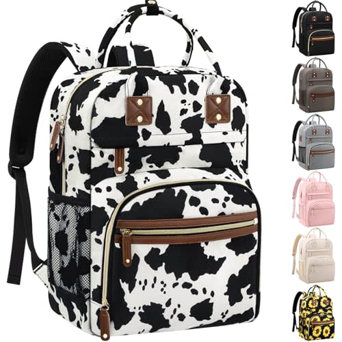 Tenot Large Capacity Baby Diaper Bag Backpack with Insulated Pockets, Waterproof, Stylish Cow Print Design, Suitable for Boys and Girls