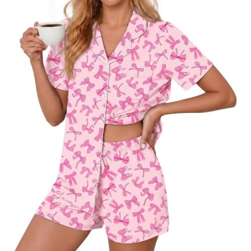 Ekouaer Pajamas for Women Set Button Down Short Sleeve Sleepwear 2 Piece pj