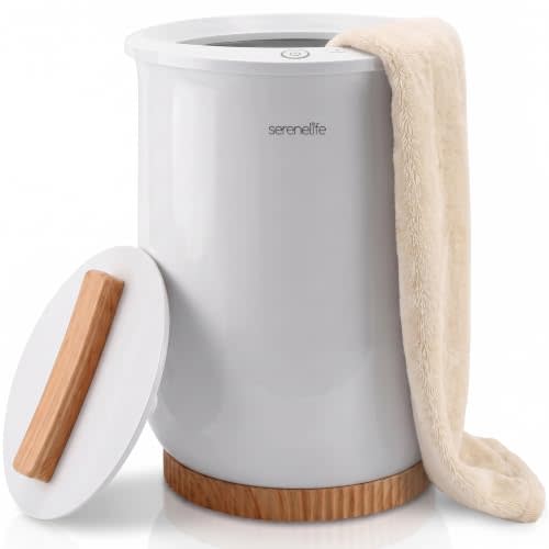 SereneLife Bucket Towel Warmers, White Large Towel Warmer for Spa and Bathroom, Luxury Towel Heater Gifts for Him & Her, Auto Shut-Off, Fits 2 large, Blankets, Bathrobes, PJ's