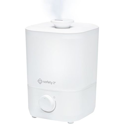 Safety 1st Easy-Fill Cool Mist Humidifier, 2L Top Fill Air Humidifier for Baby Nursery & Plants, Ultrasonic, Auto Shut-Off, Quiet, Easy Clean, 24-Hour Run Time, Knob Control, 360° Nozzle